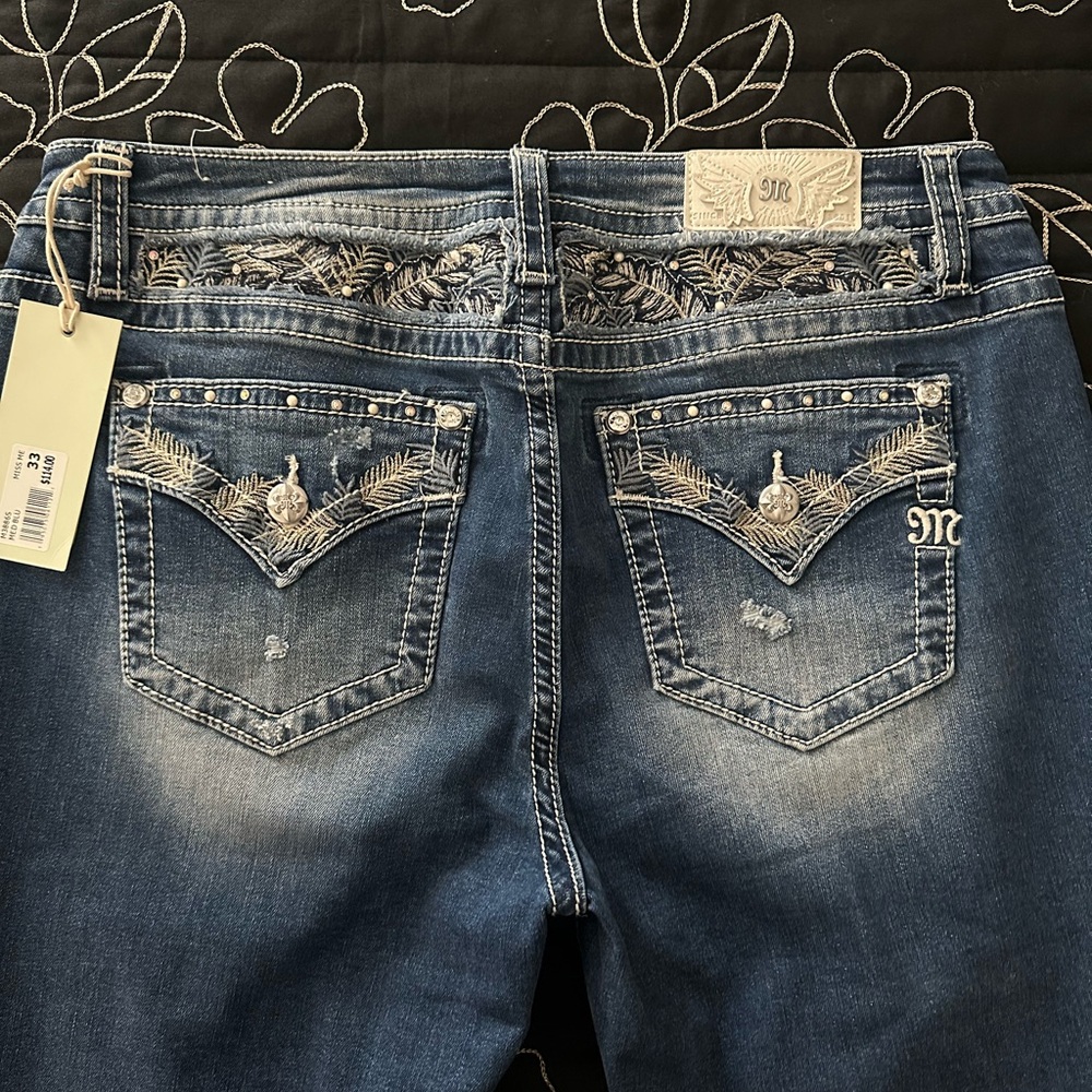 Miss Me Blue Jeans with Silver Embroidery